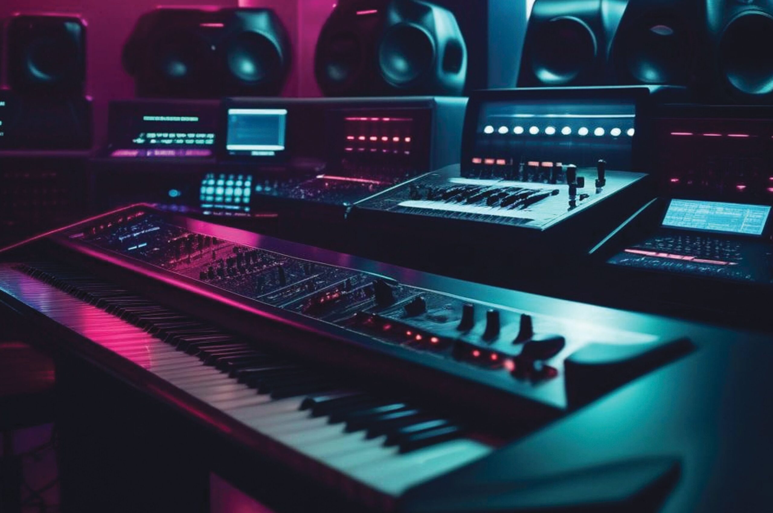 a keyboard and a keyboard in a recording studio