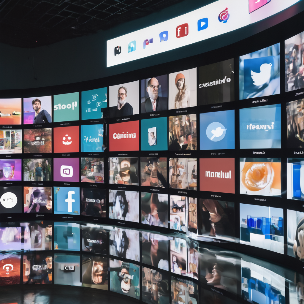 a large screen tv with many different pictures of people