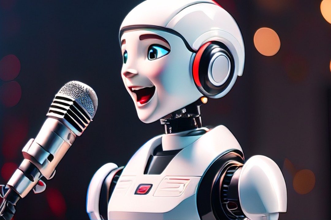 a robot - like robot with headphones and a microphone